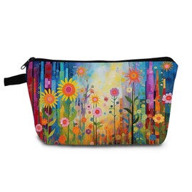 YULUENZE Colorful Flower Makeup Bag Cute Small Organizer Bag with Zipper Colorful Flower Cosmetic Bag Aesthetic Birthday Present for Women Sisters Friends -1