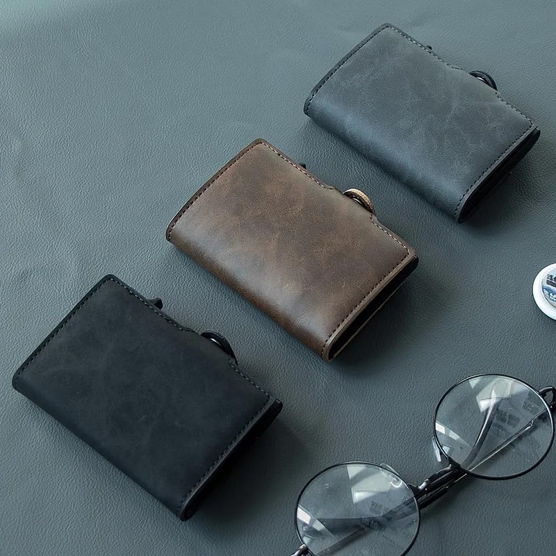 ASANTEUR Compact Leather Wallet 9.8 x 6.7 cm RFID Protection