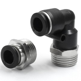 HARSKIYER 12 Pcs Push to Connect Fittings Combination 3/8 Inch Tube OD x 1/2 Inch NPT Thread, Male Elbow and Straight Pneumatic Air Hose Quick Connect Fittings Kit (6 Each of Elbow and Straight)