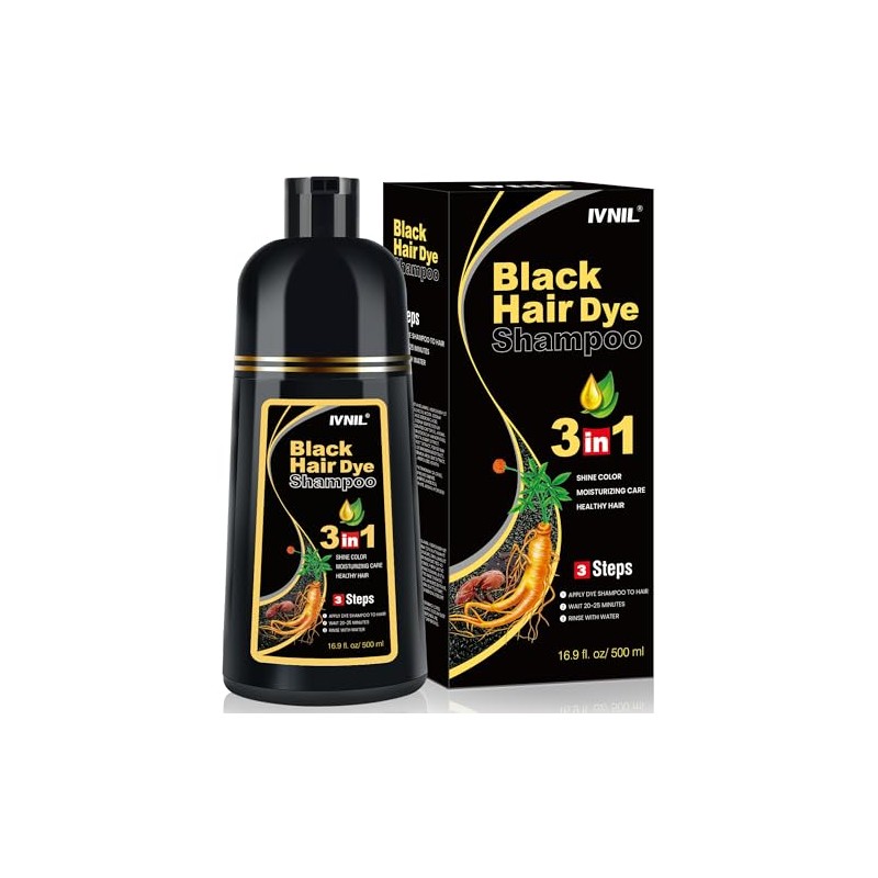 Black Hair Dye Shampoo 3 in 1, Shampoo para Canas