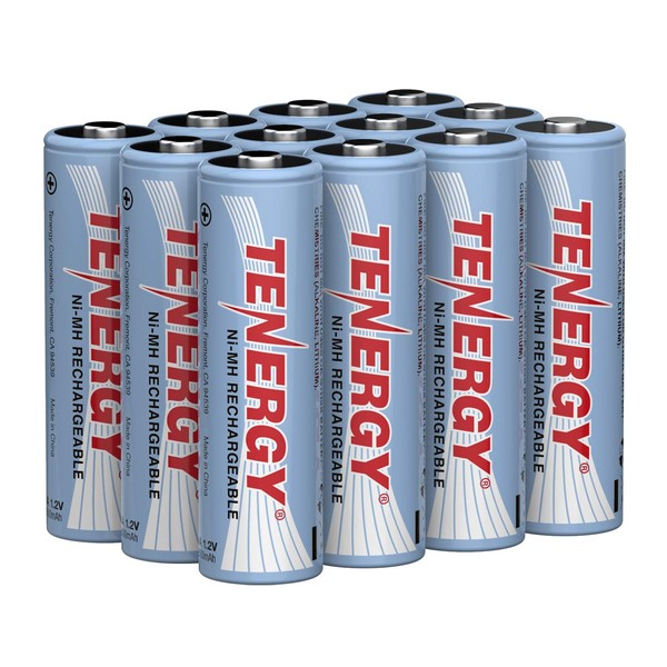 Tenergy AA Rechargeable Battery, High Capacity 2500mAh NiMH AA Battery, 1.2V Double A Batteries, 12 Pack