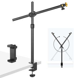 HEMMOTOP Overhead Camera Stand Desk Mount, Heavy Duty Webcam Mount for Desk Payload 4.4 LBS, 360-degree Rotatable Overhead Tripod for Phone Desk Clamp, Ideal for Video Recording, Cooking, Vlogging