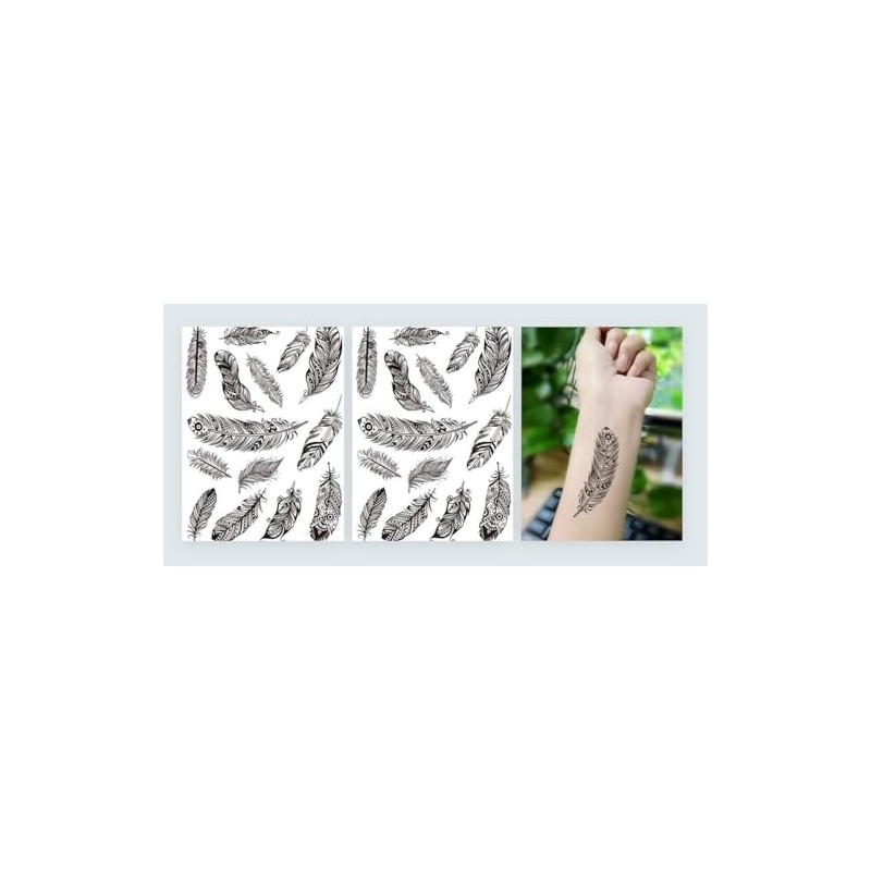 2 Blätter Temporäres Feder Tattoo Fake Tattoo total 28 Feder