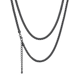Richsteel Black Stainless Steel Chain - Unisex Flat Square Necklace, 316L Material, 14-30 Inch Sizes, No-Fade Finish
