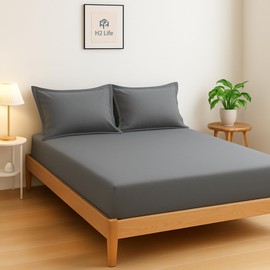 H2 Life Fitted Sheet, Waterproof, Breathable, Quick Drying, Washable, Summer, Anti-Sweat Sleep, Beige, Gray, Navy, Single to Double Home Bedspreads (Gray, Single)