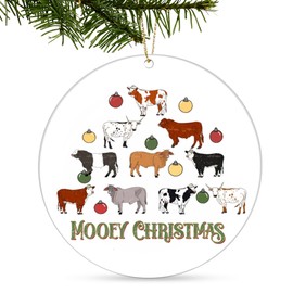 HENKNJAR Cow Animal Lover Christmas Ornaments 2024, Birthday Gifts for Mom, Dad, Family, Farmhouse Cow Decor, Cow Gift Ideas - Christmas Tree Decoration Ceramic Ornaments