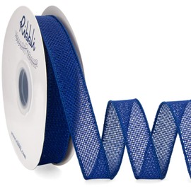 Ribbli Royal Blue Burlap Wired Ribbon, 1” Inch x Continuous 20 Yard, Blue Wired Ribbon for Wreaths,Big Bows,Tree Decoration,Outdoor Decoration