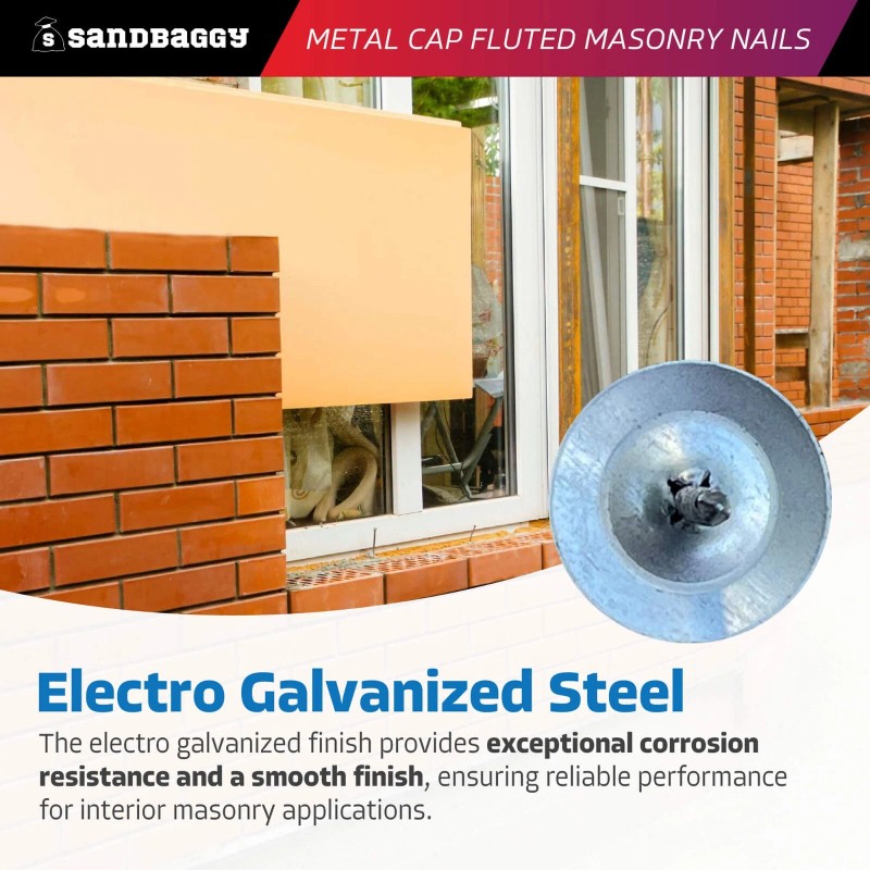 Sandbaggy 1" Metal Cap Fluted Masonry Nails - Galvanized (appx.