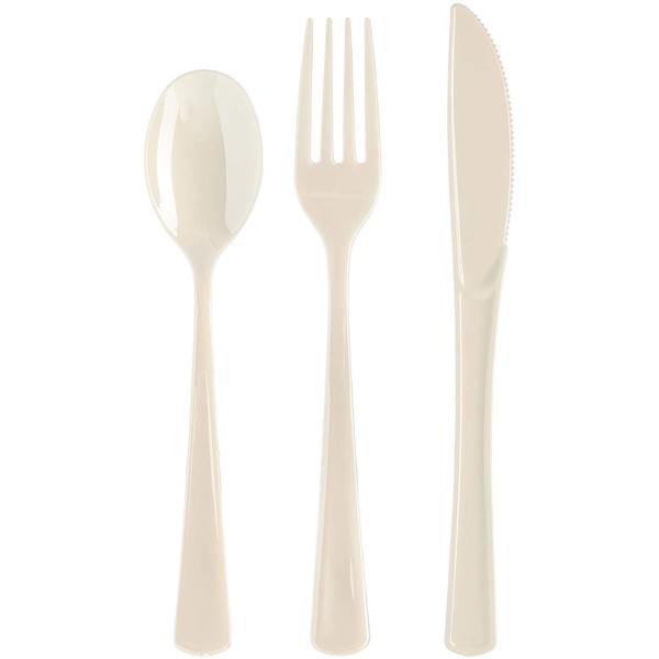 Exquisite 150 Pack Ivory Plastic Utensils Heavy Duty Cutlery Set 50 Plastic Forks 50 Plastic Spoons 50 Plastic Knives Perfect Plastic Silverware Party Pack Set for all occasions