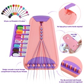 Arts and Crafts for Kids Ages 8-12,Friendship Bracelet Making Kit for Girl,Kids Jewelry Making Kit with 28 Pre-Cut Threads,Christmas Birthday Gifts for Ages 6 7 8 9 10 11 12 Year Old (Pink/Purple)