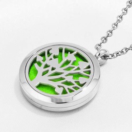 CaJoYo Tree of Life Essential Oil Aromatherapy Diffuser Locket Pendant Necklace for Women Stainless Steel Refill Pads