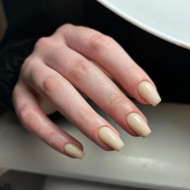 Nude Press on Nails Medium Coffin Nails,Glue on Nails Medium Length,Fake Nails Square Nails Press on,Short Acrylic Nails False Nails,Static Nails Trapezoid Shaped,Gel Nails Stick on Nails in 24 PCS