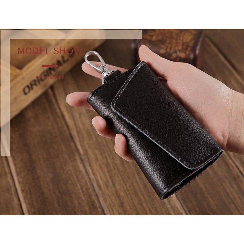 QIUPFGUT Leather Key Bag Key Organiser, black