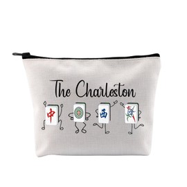 PYOUL Mahjong Cosmetic Bag for Lovers of The Charleston Mahjong Tile Cosmetic Bag Gift for Mahjong Player, beige