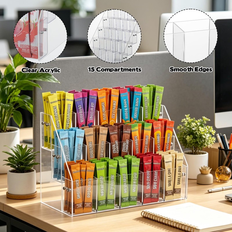 2 Pack Drink Packet Organizer with 30 Compartments, 3-Tier Water