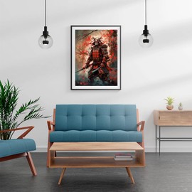 KAYEIUU Japanese Armored Samurai Anime Asian Warrior Figure Red Plum Blossom Vintage 5D Adult Diamond Art, DIY Diamond Art Painting Kit for Decor Canvas 12x16in