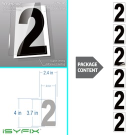 iSYFIX Black Vinyl Number 2 (Two) Stickers - 6 Pack 4 inch - Premium Decal, White Background, Pre-Spaced for Mailbox, Signs, Window, Door, Cars, Trucks, Home, Business, Address, Indoor & Outdoor