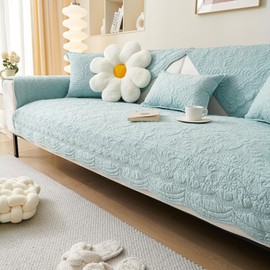 vctops Cotton Embroidery Couch Cover Neutral Quilted Sofa Cover Anti Slip Sectional Couch Covers Washable Sofa Slipcover for Dogs, Children, Pets Furniture Protector (Blue Green,28"x28")