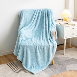 DuShow Flannel Fleece Throw Blanket Single Size,Soft Jacquard Fluffy Velvet Blankets for Sofa,Couch and Bed,Blue,130x150 cm
