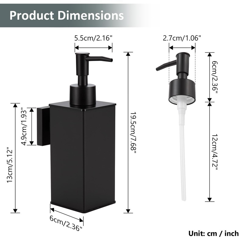DAZI Soap Dispenser, Black, Refillable Wall Soap Dispenser, Premium Aluminium