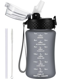 GOPPUS 350ml/12oz Trinkflasche Kinder mit Strohhalm Wasserflasche für Kohlensäurehaltige Getränke BPA-frei Kindertrinkflaschen mit Zeitmarkierung für Mädchen Auslaufsicher Flasche Kids Water Bottle