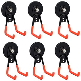 ULIBERMAGNET Heavy Duty Magnetic Garage Hooks,6 Pack Strong Large Magnet Hooks for Power Drill,Garden Tools,Hose,Pegboard,Garage, Workshop,Magnetic Storage Hook for Indoor Outdoor Hanging(Orange)