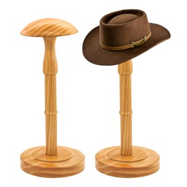 HAIBEIR Freestanding Hat Stand, Tabletop Hat Rack, Wood Display Stand Holder for Caps and Wigs (Natural)(One Piece)