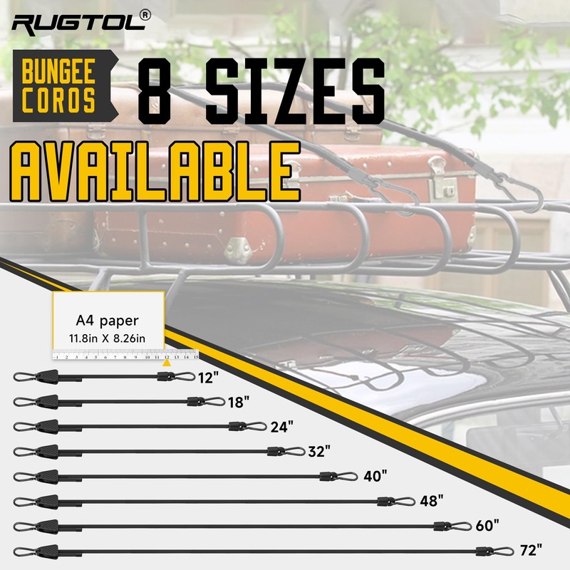 Rugtol Adjustable Bungee Cords with Hooks, 6 Pack Heavy Duty