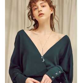 DAOCHONG Long Chain Dainty Necklace Simple Style 925 Sterling Silver Star Moon Pendant Adjustable Y Shaped Necklace Jewelry Gift for Women