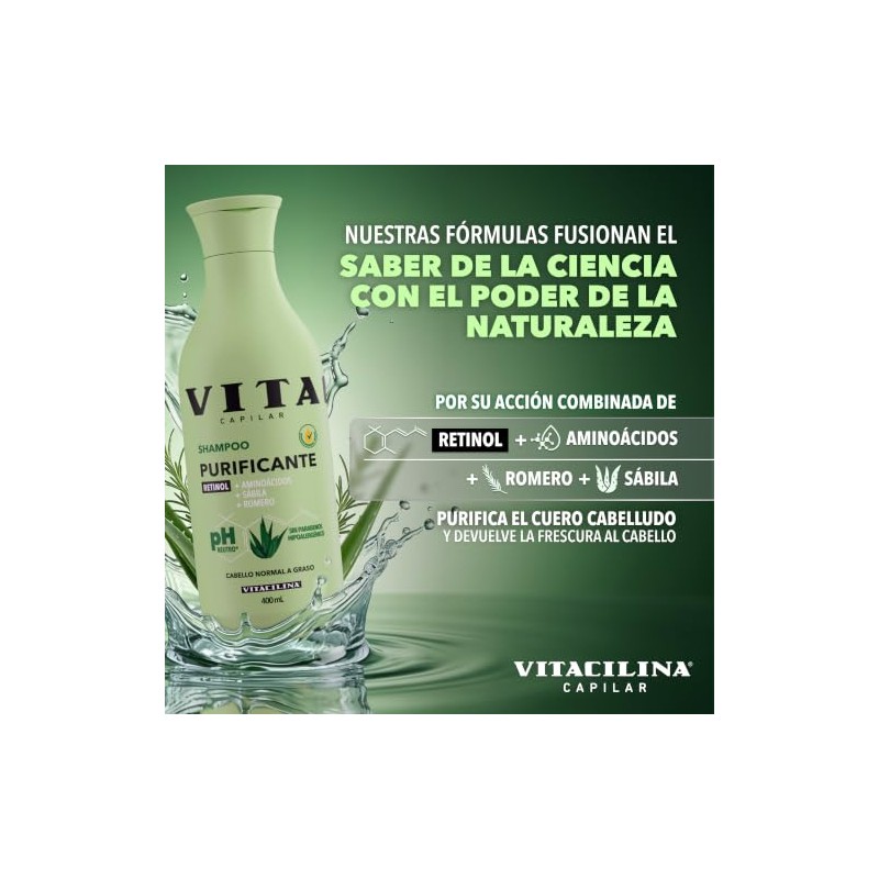 Vitacilina Capilar Shampoo Purificante │ Retinol + Sábila + Romero