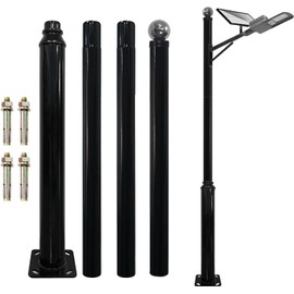 TTSITG Street Light Pole 13ft Tall - Black Outdoor Adjustable Metal Street Lamp Post for Lights with Mounting Steel Anchors(114mm+76mm)