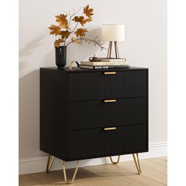 Aobafuir 3 Drawer Dresser for Bedroom, Modern Closet Dressers Chest of Drawers, Storage Dresser Chest Cabinet Organizer Unit, Small Fluted Dresser for Bedroom (Black Stripe)