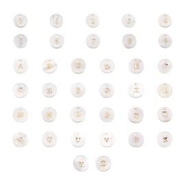 Craftdady 92pcs Freshwater Shell Alphabet Pendants Flat Round White Shell with A-Z Letter Number Bead Charms 11mm for Name Bracelets Necklaces Earrings Jewelry Crafts Making