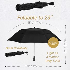 EEZ-Y Compact Travel Golf Umbrella, 58 Inch Collapsible Windproof Umbrellas for Rain w/Double Canopy - Lightweight, Portable & Break Resistant – Black