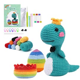 Eowppue Beginner Crochet Starter Kit - DIY Crochet Pack, Dinosaur Crochet Kit, Complete with Crochet Packs, Stitch Markers and Knitting Set