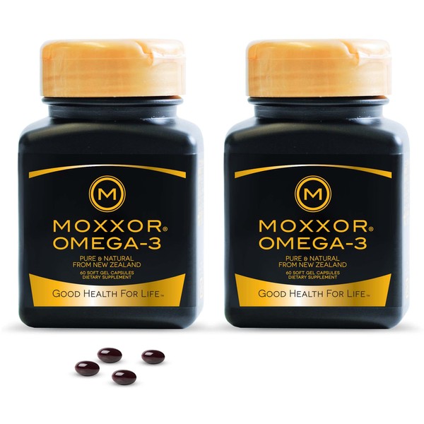 Moxxor Green Lipped Mussel Oil Omega 3 Supplement for Joint Health and Mobility, 100% Pure New Zealand Source Sustainable, Potent, and Natural (2 Bottle x 60 Capsules Per Bottle)