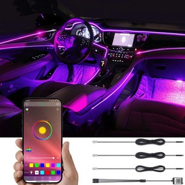 TABEN Car Neon Light Strips, 4-Piece Set with 8 Colours, Car Decoration, Mood Lighting, Interior Lighting, Waterproof, DC 12 V (1 Set)