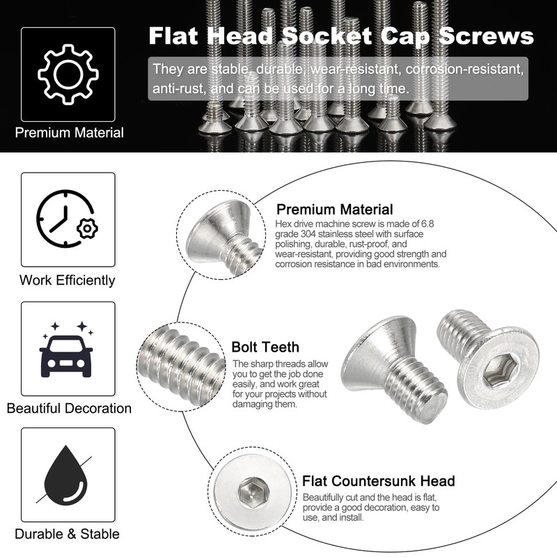 PATIKIL #10-32 x 3/8 Inch Flat Head Socket Cap Screws,