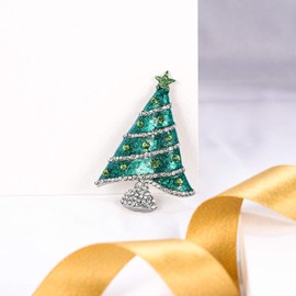 EVER FAITH Austrian Crystal Enamel Shining Star Christmas Wish Tree Brooch Green Silver Tone, Crystal