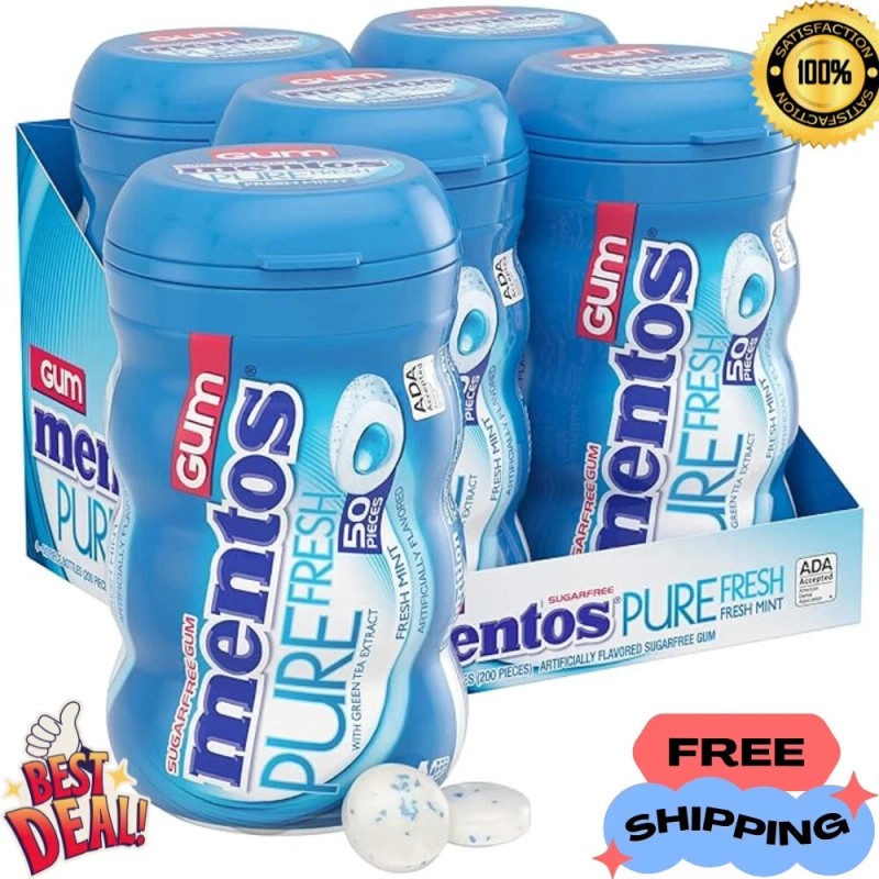 Mentos Pure Fresh Sugar-Free Chewing Gum with Xylitol,Fresh Mint,Pack of