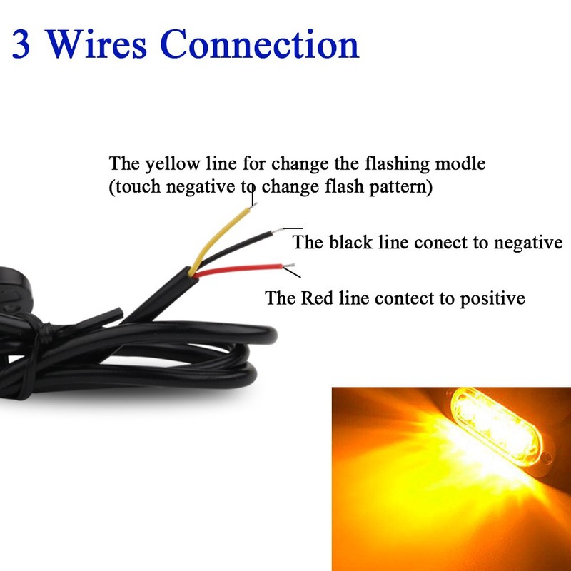 4pcs Ultra Thin 4LED Emergency Warning Lights Amber Hazard Flashing