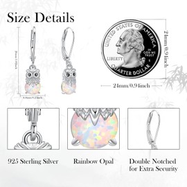 925 Sterling Silver Owl Leverback Dangle Drop Earrings - Animal Dangly Earrings Cute Birthday Jewellery Gifts for Women Girls