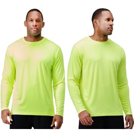 DEVOPS 2 Pack Men's Sun Protection Shirts UV SPF UPF 50+ Long Sleeve Rash Guard Fishing Running Quick Dry Lightweight (Medium, Safty Green)