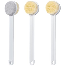 Beomeen Pumice Stone for Feet and Shower Brush with Long Handle, 3Pcs Hard Skin Callus Remover, 2 in 1 Foot Scrubber Brush, Back Scrubber Body Brush for Shower Deep Cleansing and Exfoliating, Straight