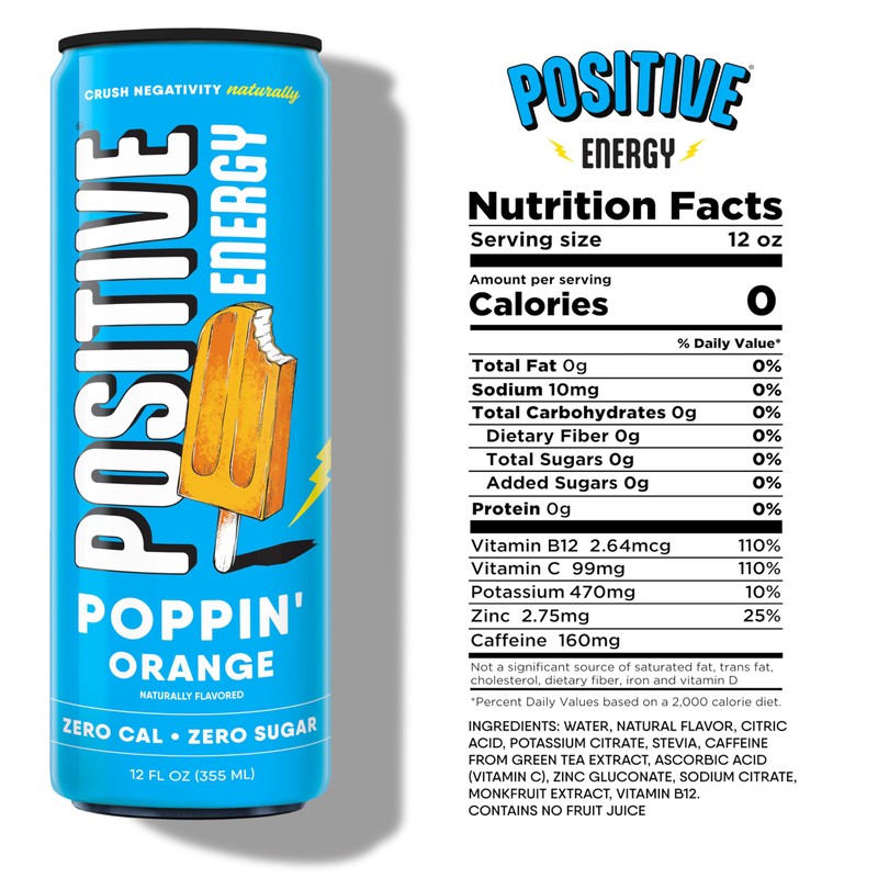 Positive Energy Drink - Poppin' Orange | Zero Sugar, Zero
