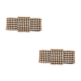 Douqu 2 Pcs Gold Sparkling Rhinestone Crystal Removable Wedding Bridal Black Satin Bow Shoe Clips