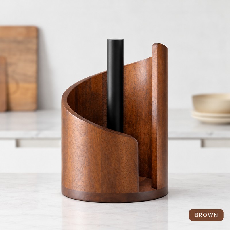 Wooden Paper Towel Holder for Countertops – Mountain-Shaped Solid Wood