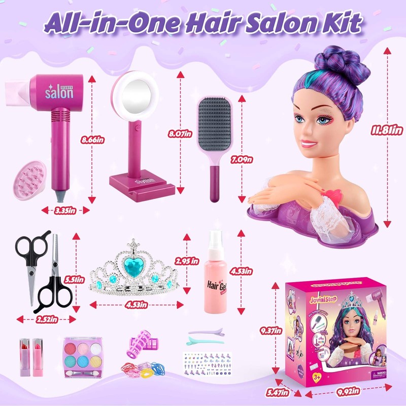 Princess Hair Styling Doll Head Makeup Kit for Girls- Hair