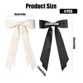 dinghaole 4 Pcs Silky Satin Hair Bows, Bow Hair Clips, Long Silky Satin Hair Ribbons Bow Hair Clips, Silky Satin Hair Bows Hair Clip Ribbon Ponytail Holder Accessories, Hair Bows for Girls Women