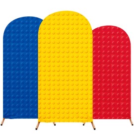 RimCereal Building Block Party Arch Cover Set of 3 Building Blocks Arch Backdrop Spandex Stretch Backdrop Stand Cover 4ft, 5ft, 6ft for Blocks Birthday Party Decor Supplies Favors(Red,Innovative)